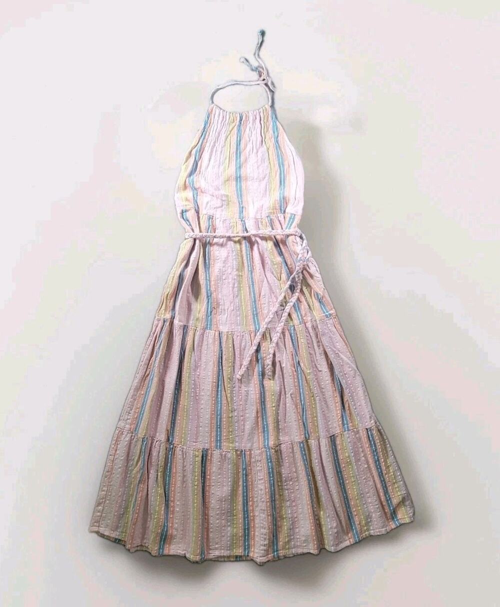 Show Me Your Mumu S Halter Isabella Maxi Dress Stripe Multicolor